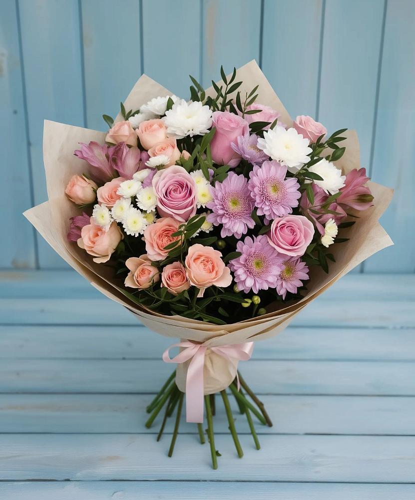 Букет цветов из: Хризантемы, Розы и Альстромерии в Кумыше
