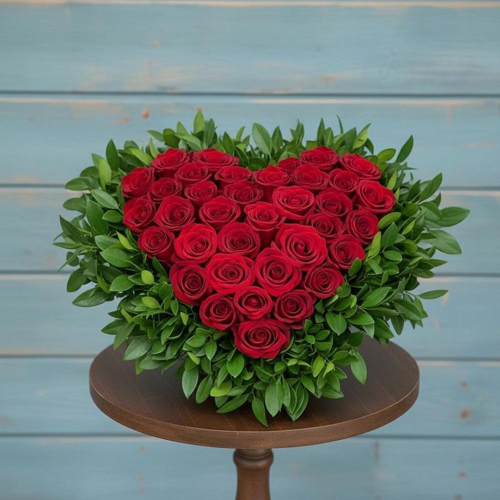 Цветочная композиция из Розы в виде сердца в Кумыше