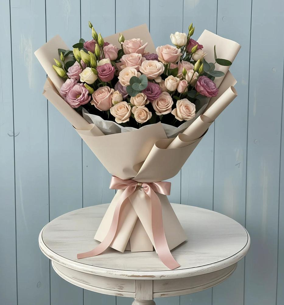 Букет цветов из: Розы и Лизиантусы в Кумыше