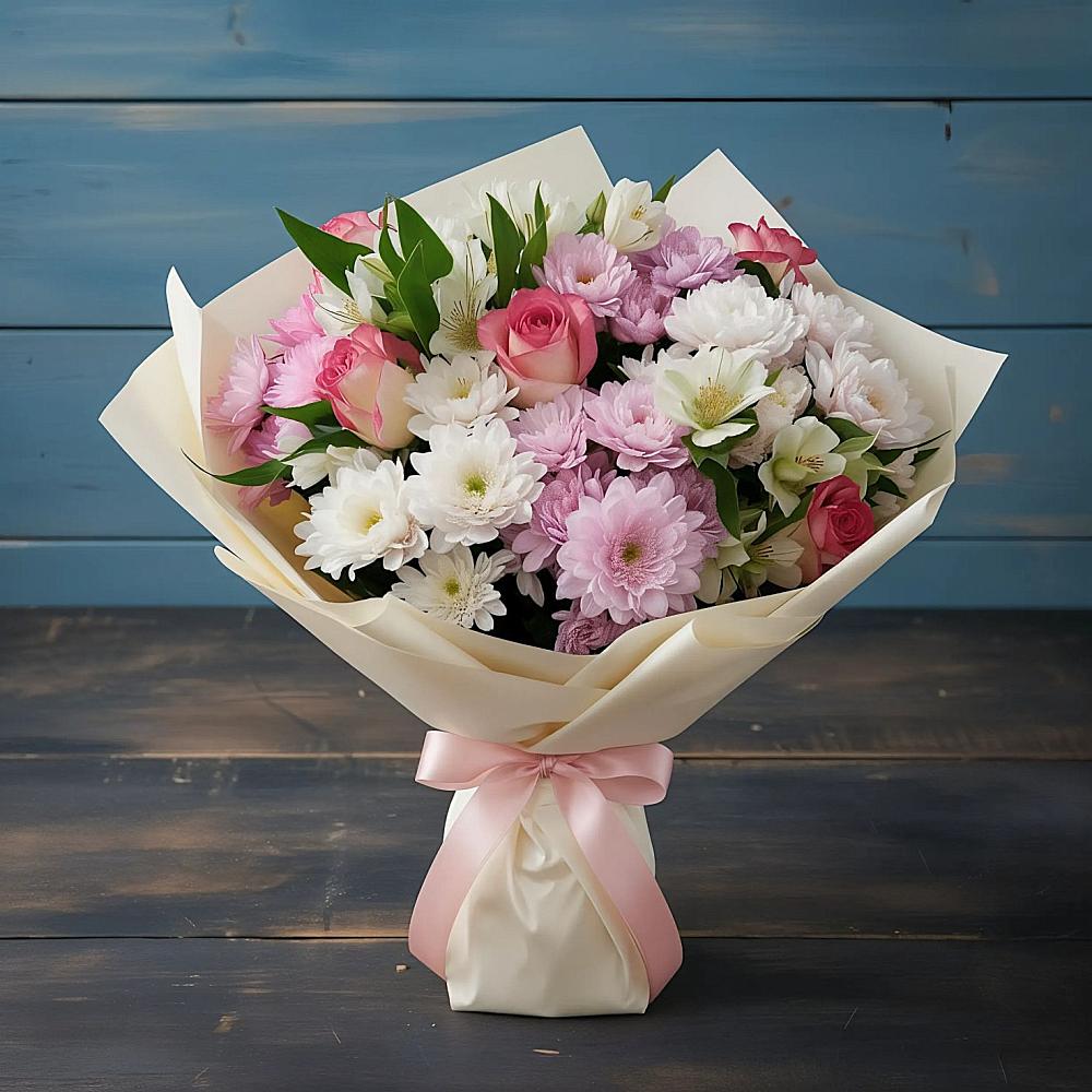 Букет цветов из: Хризантемы, Альстромерии и Розы в Кумыше